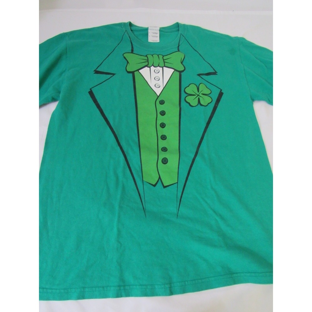 St Patricks Day Lucky T-Shirt Tux Design Leaf Clover Sz Large‎ Screen Print